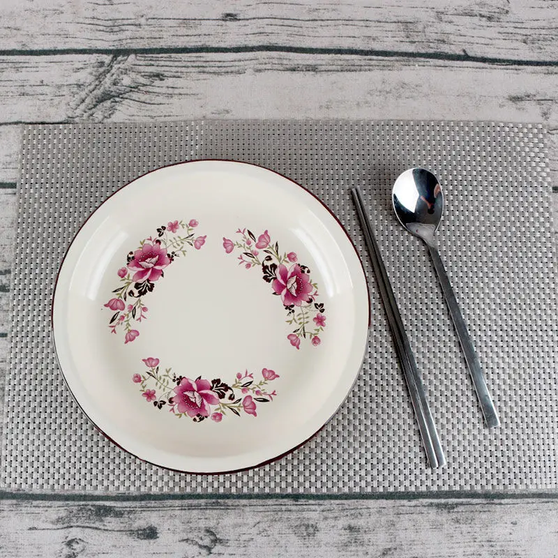 Enamel plate Household large plate round enamel plate nostalgic double plate Dish soup plate Old Japanese deep plate