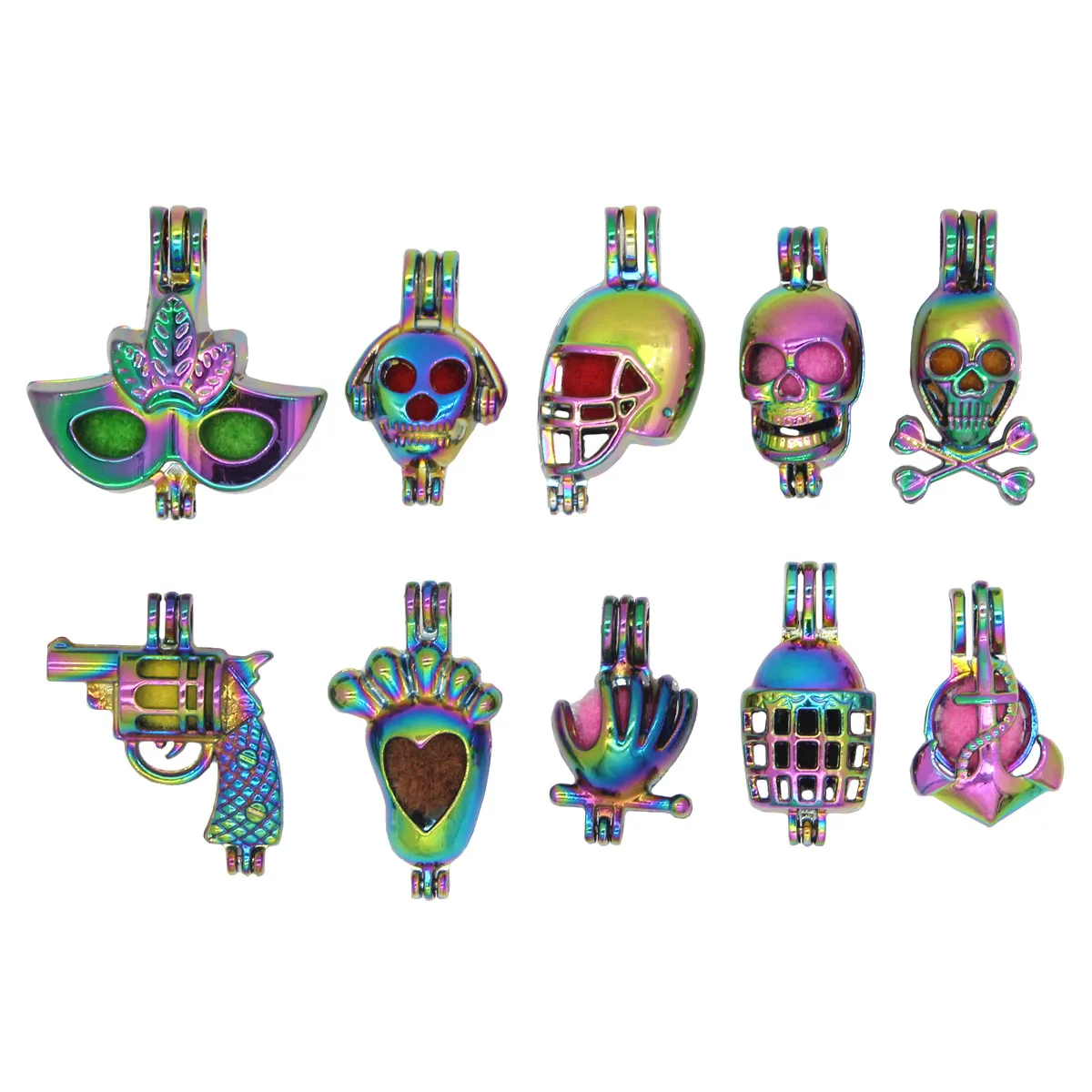 

5pcs Multicolor Skull Gun Party Mask Cages Pendant Essential Oil Diffuser Craft Jewelry Making Locket Necklace Charms DIY