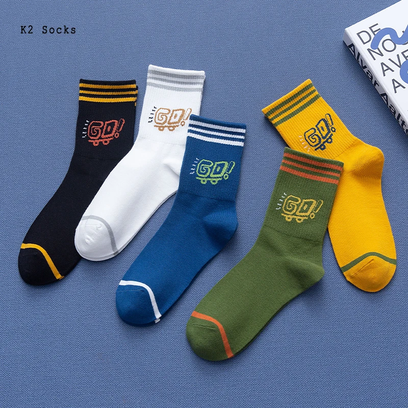 

New Creative Letter GO Streetwear Long Socks Cotton Kawaii Harajuku Sport Funny Striped Skateboard Soft Fashion Men Women Socks