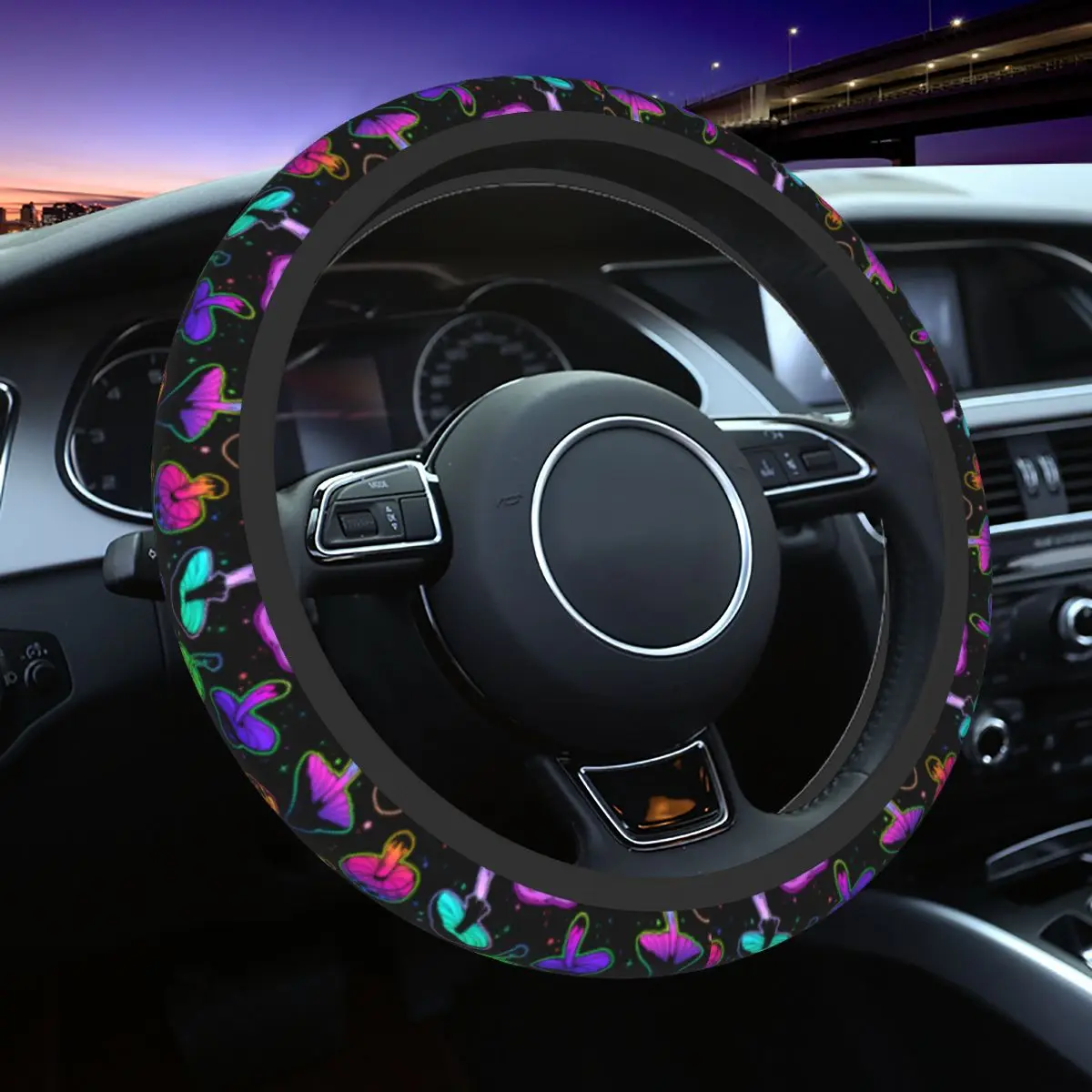 

38cm Car Steering Wheel Cover Psychedelic Mushrooms Soft Colorful Car-styling Elastische Car Accessories