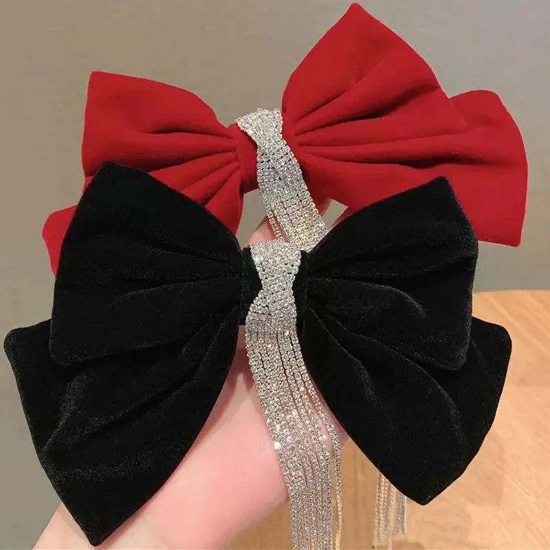 

Shining Rhinestone Tassels Velvet Bows Hair Clip Hairpins Korean Hair Clips Pins Hairgrip Accessories for Women Girls New
