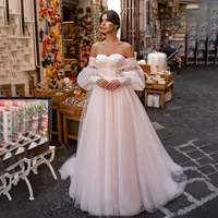 a line sweetheart tulle wedding dress with removable puff sleeves backless bridal gown for women vestido de novia custom made