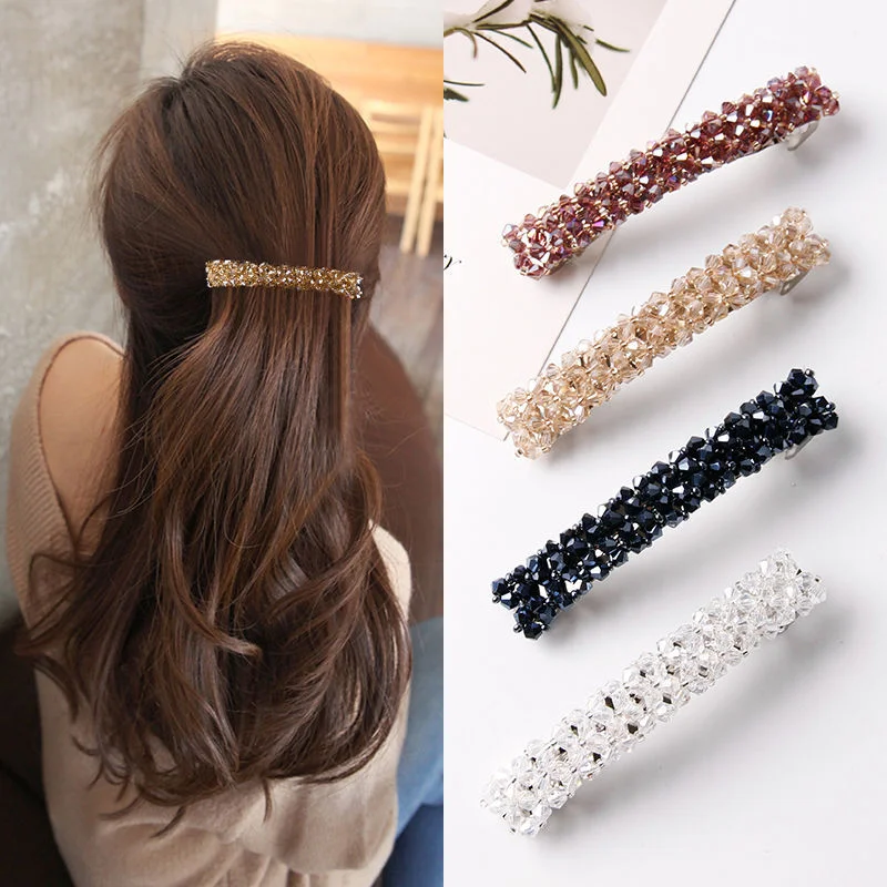 

Korean Rhinestone Hairpins for Women Colorful Black Purple Crystal Wedding Slotted Spring Clip Hair Accessories Jewelry Gifts
