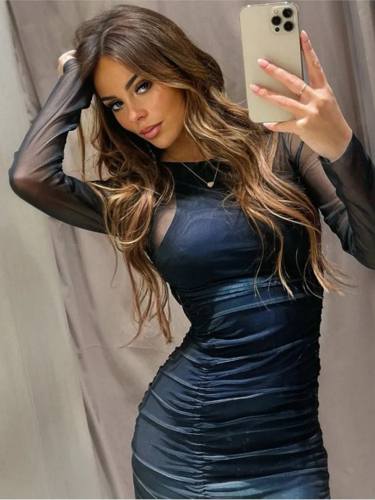 

Женское платье с длинной юбкой, приталенное плиссированное платье средней длины из тюля с принтом, одежда для ночного клуба, лето 2023