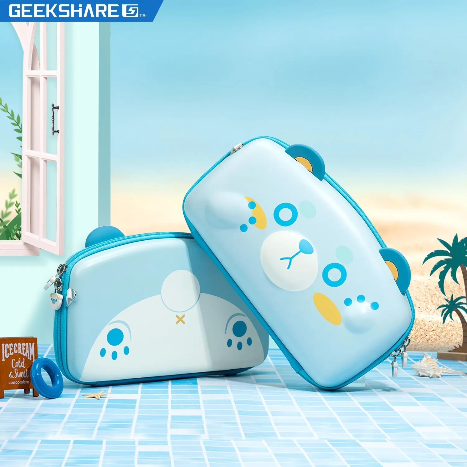 

GeekShare Blue Bear Carrying Case Kawaii Storage Bag For Nintendo Switch OLED NS Console Joycon Box Game Accessories