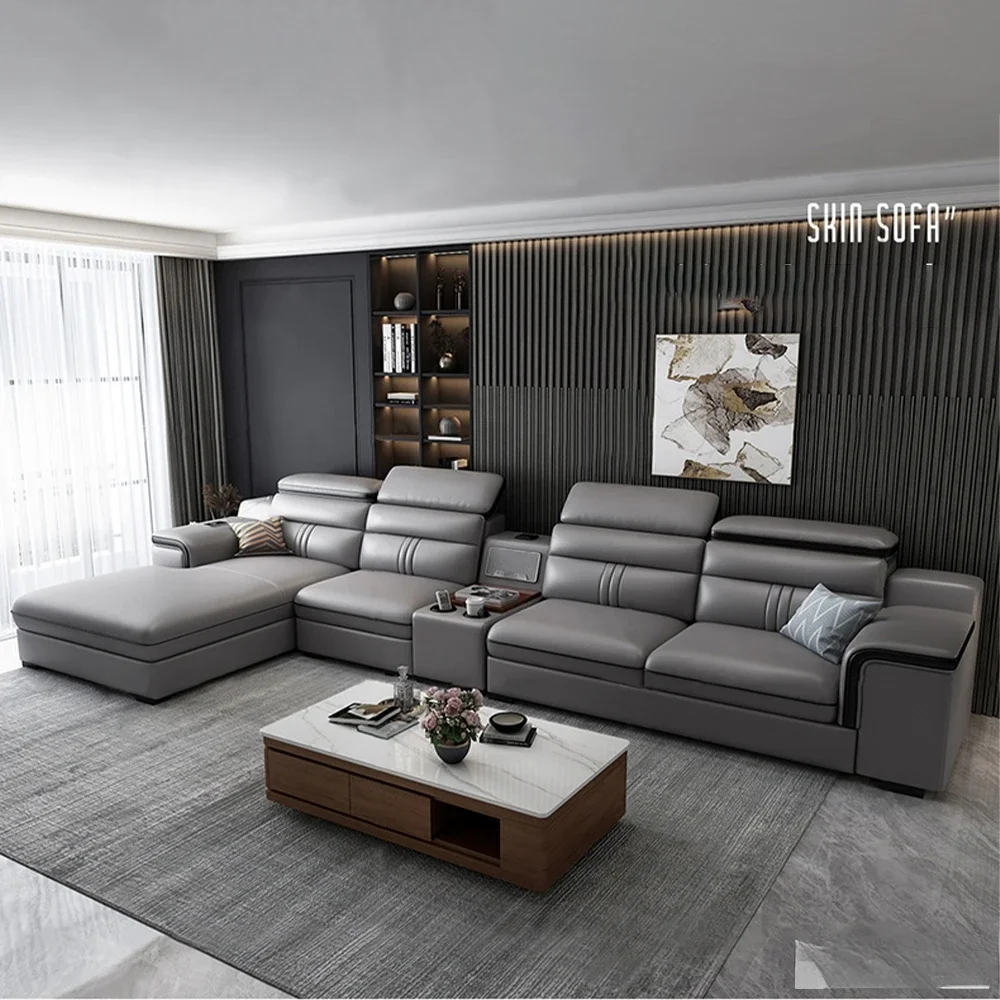 Набор кожаных секционных диванов с подстаканником USB регулируемые подголовники