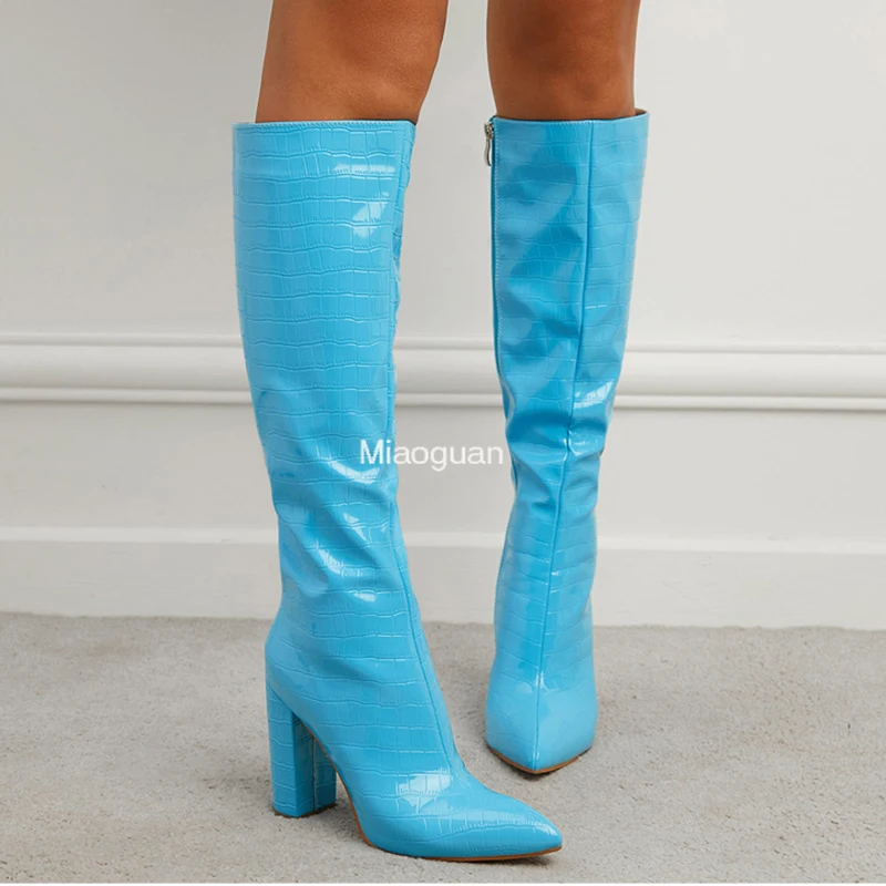 Осенне-зимние мотоциклетные женские высокие сапоги до колена с острым носком на