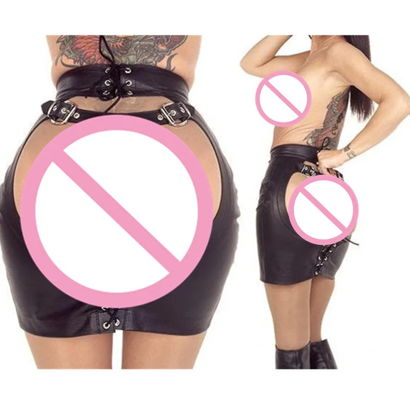Women Black Lace Up PVC Latex Bondage Spanking Skirt Sexy Party Gothic Bandage Skirt Slim Bodycon Clubwear Short Spanking Skirt images - 6