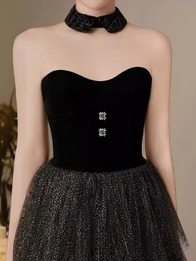 DEAT Элегантное платье без бретелек в стиле пэчворк с марлевыми пуговицами и