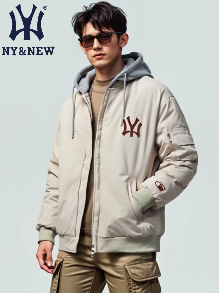 NY &amp New Outerwear Men's Autumn and Winter Hong Kong Sle Trendy Brand Embroidery Baseball Uniform Casual Bomber jacke...