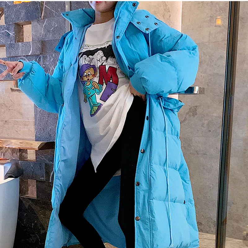 Women's Winter Korean Fashion Loose White Duck Down Jacket Thick Warm Hooded Long Parka Coat Women 2022 Women's Down Jacket