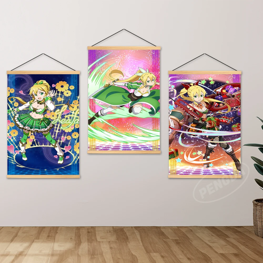 

Wall Sword Art Online Canvas Anime Pictures Japanese Painting Printed Kirigaya Suguha Poster Gift Hanging Wooden Home Decoration