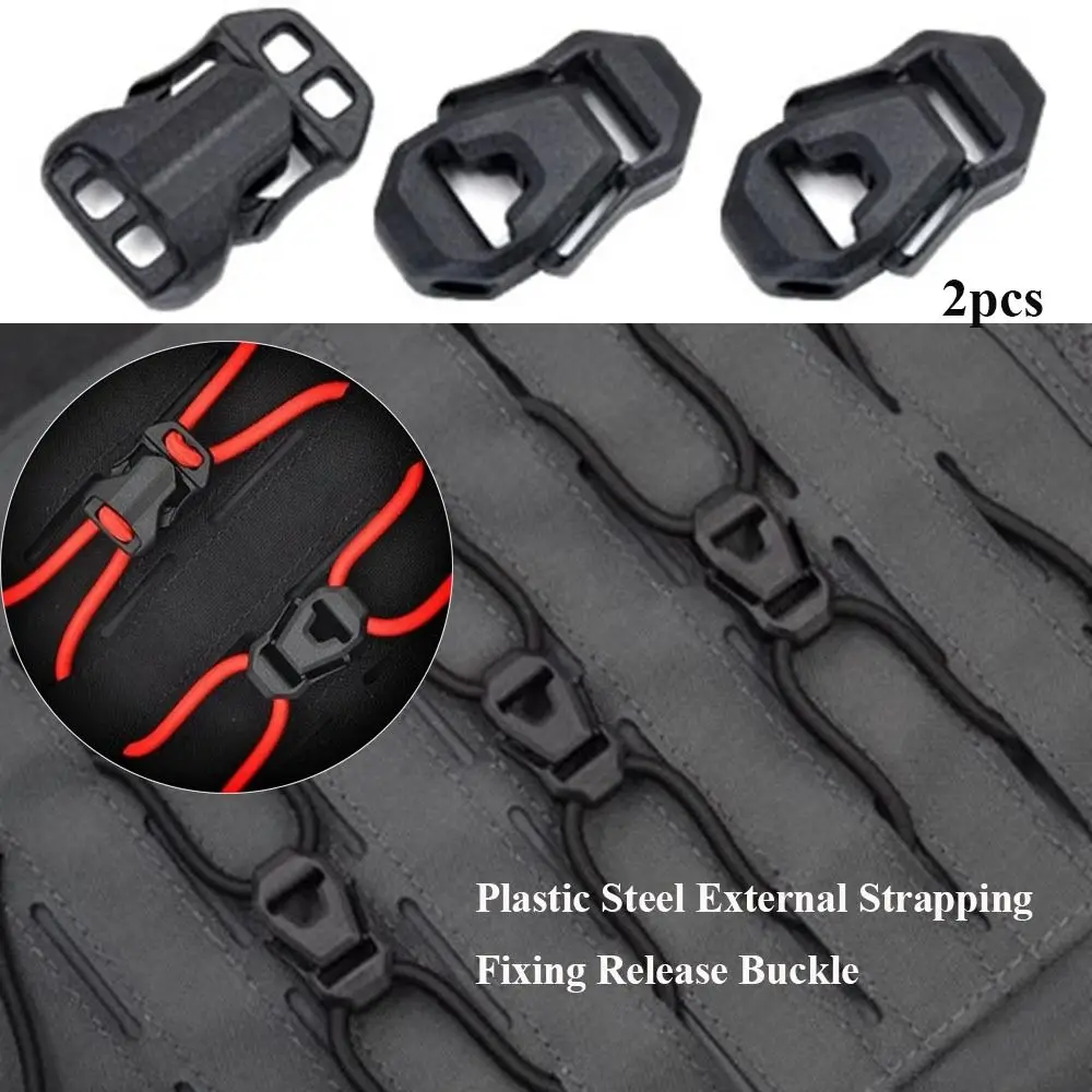 

2pcs Plastic Steel External Strapping High Quality Black 2 Styles Plastic Buckle Snap Bungee Ties Outdoor Tool