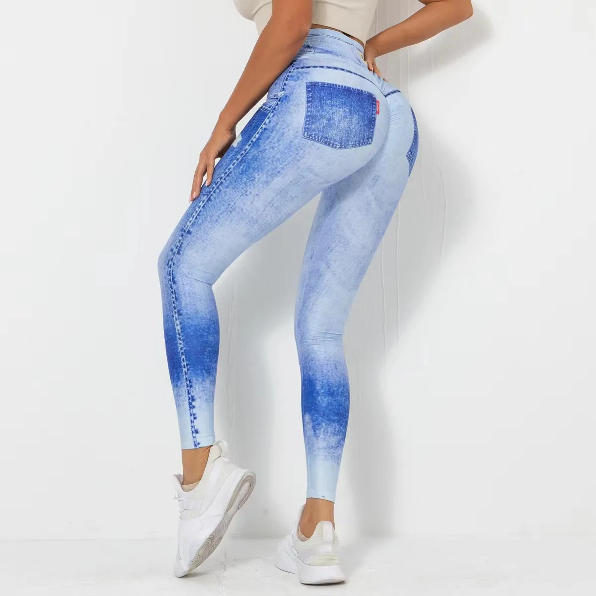 

6014Women's Digital Printing Denim Skinny High Elasticity Quick Dry Yoga Pants Sports Running Tight Fitness Pants