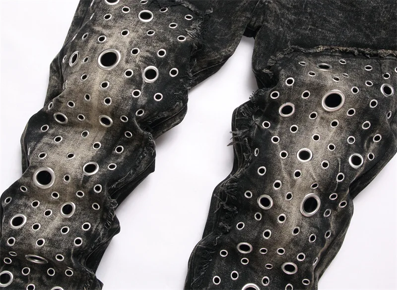 Джинсы мужские прямые в стиле хип-хоп с металлическим украшением