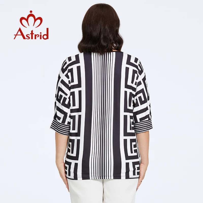 Astrid Осенняя женская футболка 2023 Хлопок Женский Топ оверсайз модная в полоску с