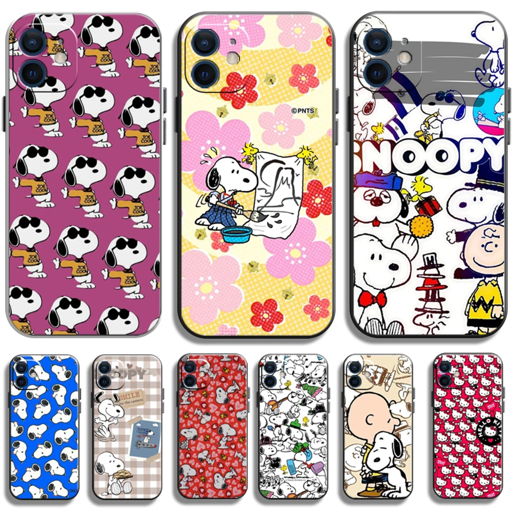 

Snopy Hello Kitty Cute Phone Case For IPhone 11 13 12 Pro MAX 8 Plus 7 6 6S XS XR XS Max 12 Pro black shell Silicone Case Gift