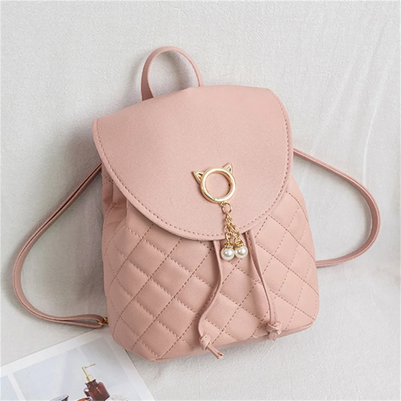 Women PU Leather Shoulder Mini Small Backpack Multi-Function Diamond Lattice Phone Pouch Student Backpack