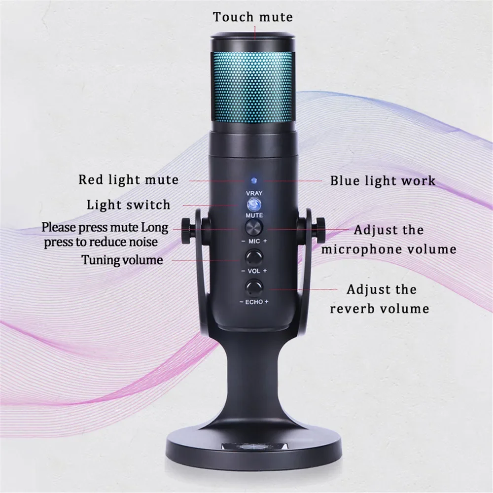 Конденсаторный микрофон RGB для ноутбуков профессиональный USB-микрофон iPhone Android с