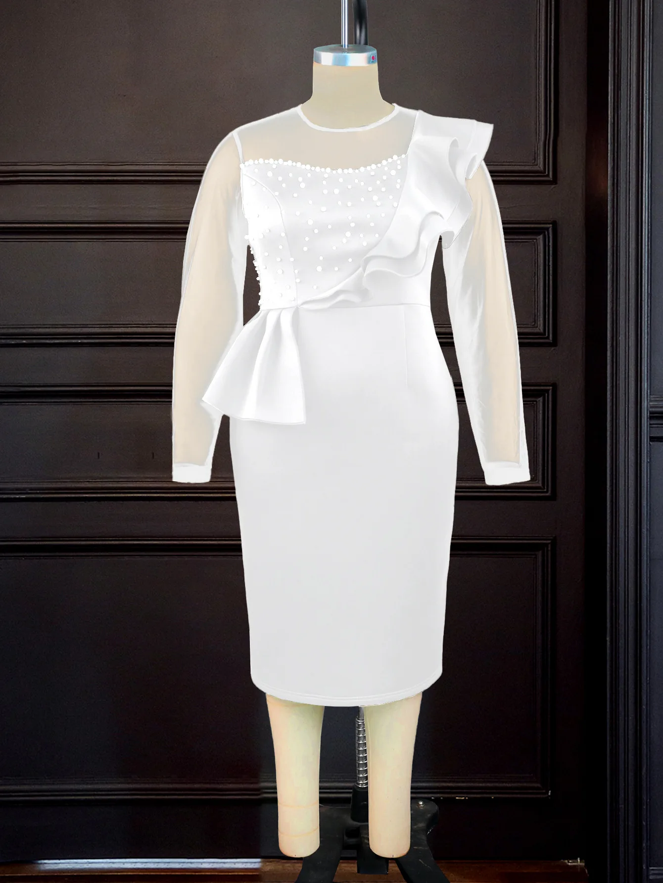 Plus Size Evening Women Dress Mesh Pearl Elegant Midi Clothing Female Casual Luxury Wedding Gown 2023 Summer Party New In Dress