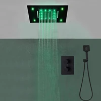 modern led shower set 304 stainless steel rainfall waterfall showerhead thermostatic mixer bathroom black faucets 20x14inch