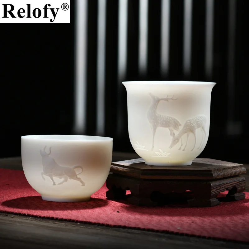 

160/230ml Creative Suet Jade White Porcelain Tea Cup Lovers Personality Coffee Mug Family Water Cup Kung Fu Tea Mug Drinkware