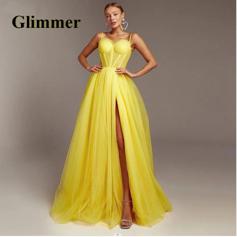 

Glimmer Slit Sexy Evening Dresses Spaghetti Straps Formal Prom Gowns Personalised Abendkleider Fiesta De Noche Robe Ball Stretch