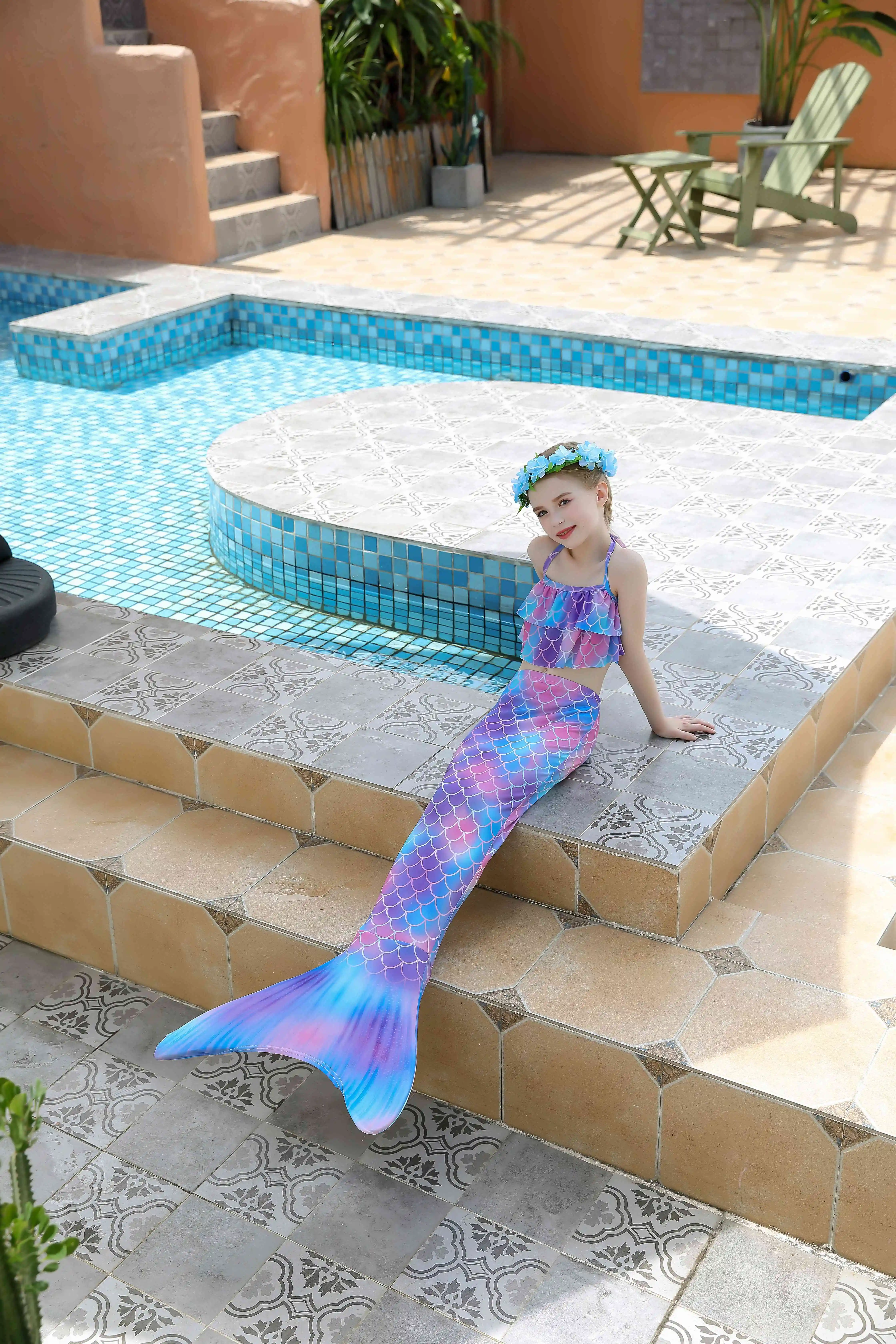 Купальник с хвостом Русалочки для девочек купальный костюм маленькой русалочкой