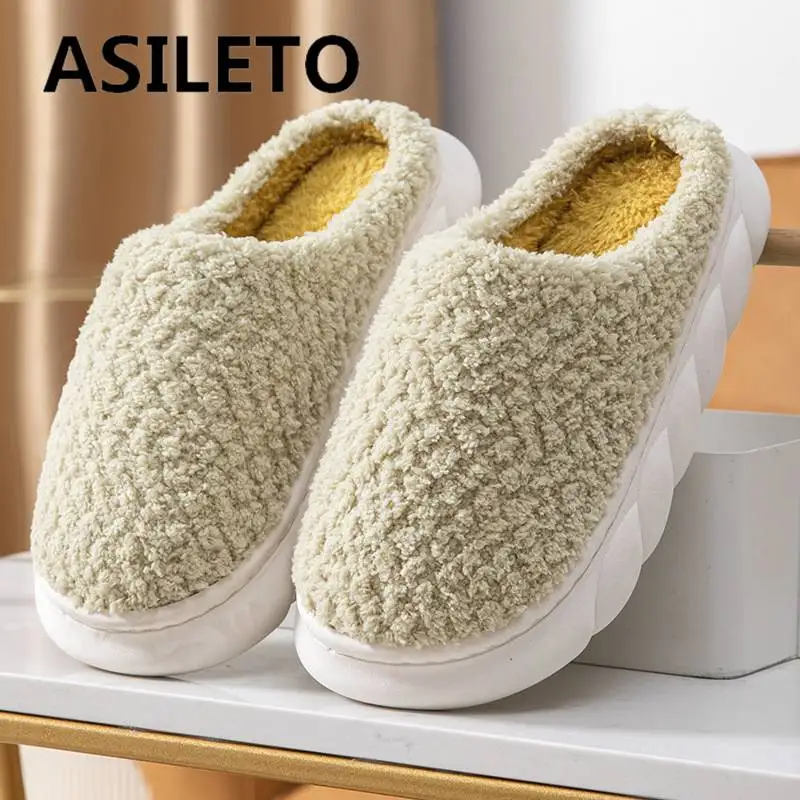 

ASILETO толстые каблуки хлопковые тапочки женские зимние мужские теплые домашние парные туфли лаконичные Большие размеры 44 45 слайды мягкая фл...