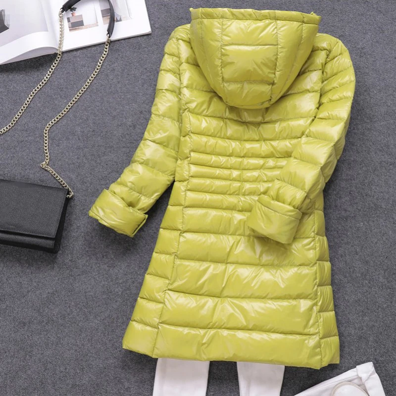 2021 New Winter Jackets Women White Duck Down Long Coat Female Hooded Padded Parkas Ultra Light Portable Down Coats for Women