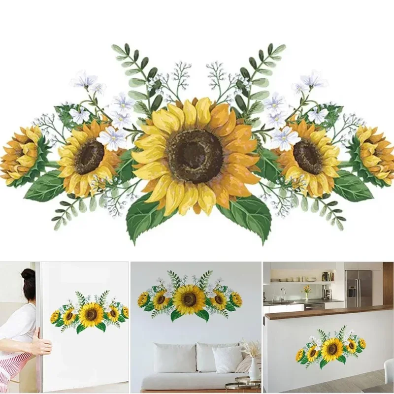 samoprzylepne na samochód malowane słonecznikiem i zielonymi kwiatami naklejki ścienne do pokoju dziecięcego 60x30cm