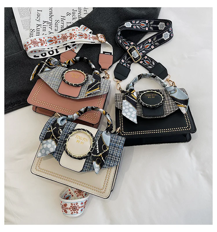 

Женская сумка с лентами из ПУ кожи, с широким ремешком