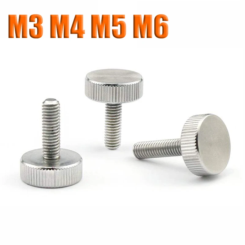 

M3 M4 M5 M6 Flat Head Knurled Thumb Screws GB835 Hand Grip Knob Bolts - Stainless Steel