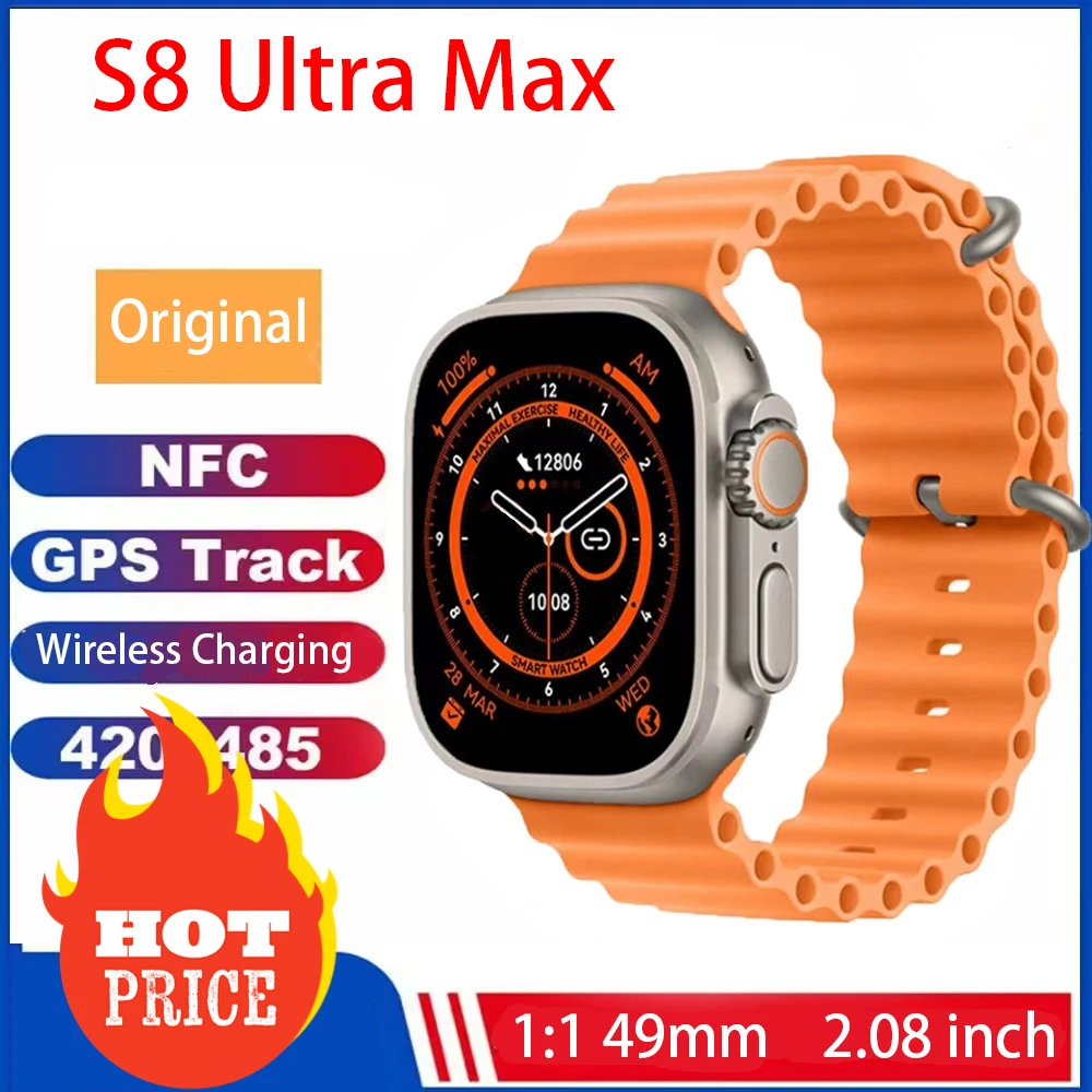 

New S8 Ultra Max Original Smart Watch Series 8 1:1 49mm Case 2.08" Screen Bluetooth Call NFC ECG Waterproof Sport Smartwatch Men
