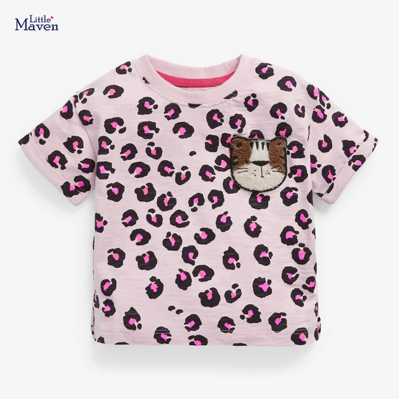 

Little maven 2022 Baby Girls Lovely Cat Cotton T-shirt Children Casual Clothes Toddler Infant Girls Tops for Kids 2-7 year