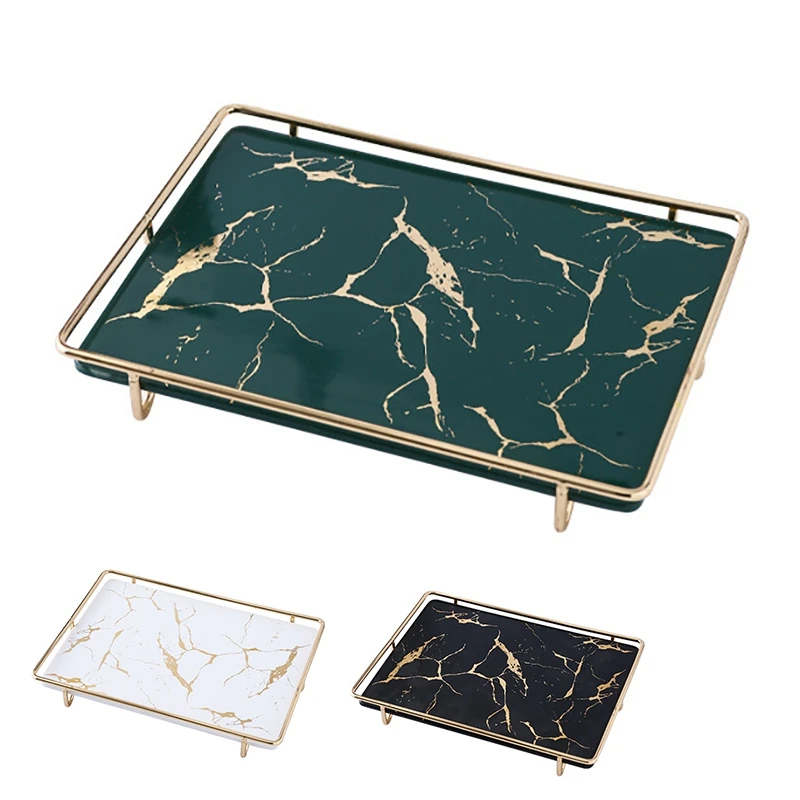 

1Pcs European Marble Style Storage Tray Luxury Ceramic Dessert Table Shelf Tea Cup Food Jewelry Cosmetic Storage