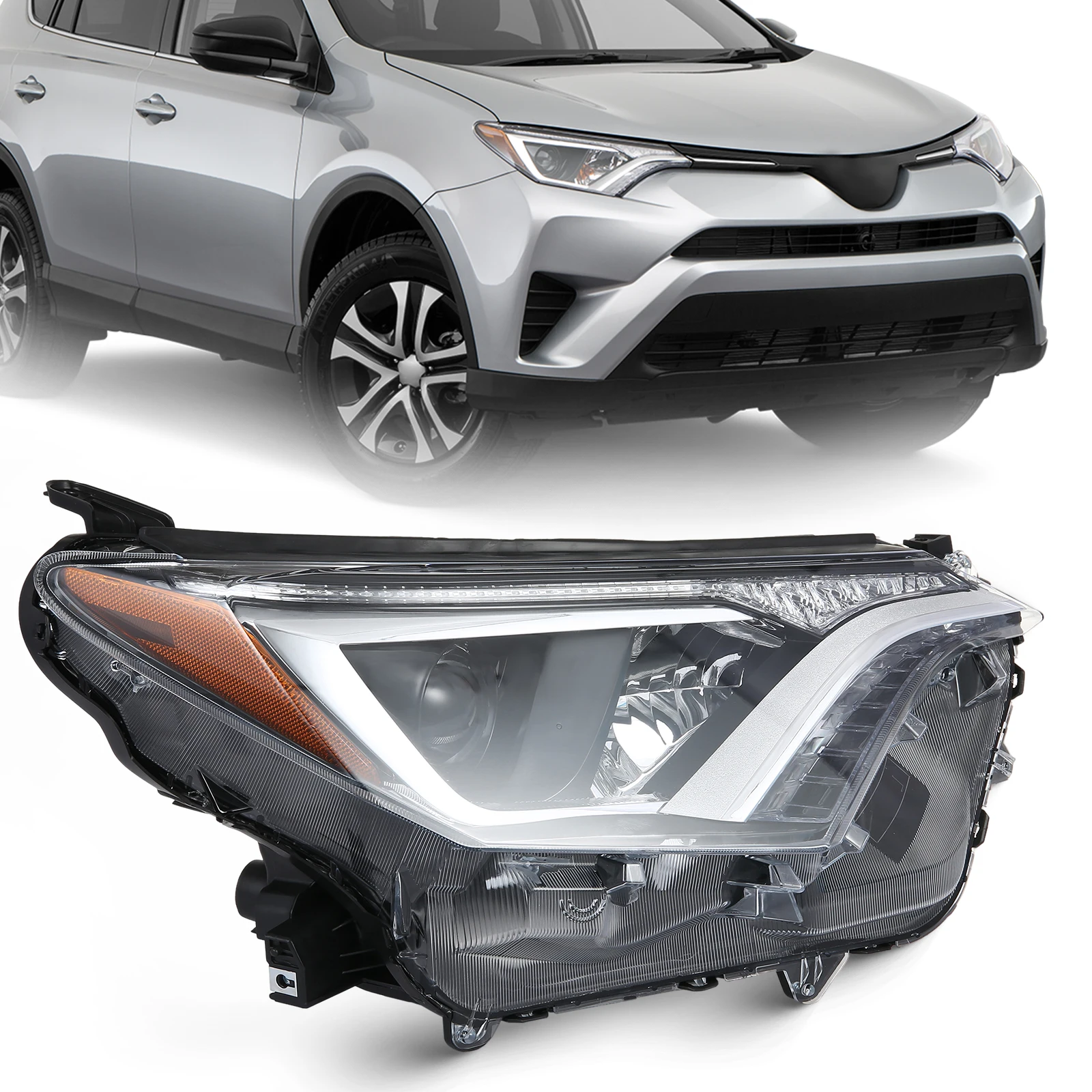 

For 2016-2018 Toyota Rav4 LH/RH Chrome Halogen Headlight Headlamp Assembly Left Driver/Right Passenger Side