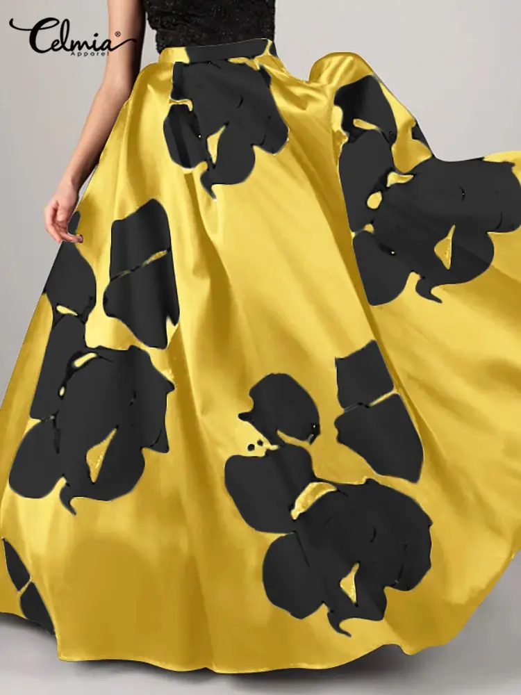 Celmia 2022 модная женская юбка с высокой талией, длинная юбка с цветочным принтом, Повседневная Свободная юбка для вечеринки