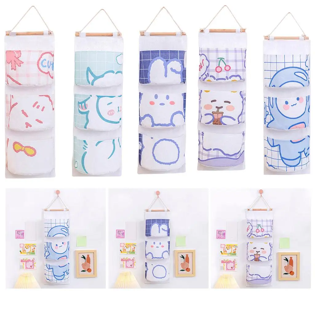 Мультяшная настенная подвесная сумка для хранения с 3 карманами контейнер на