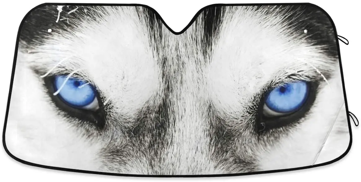 

Car Windshield Sunshade - UV Protection - Foldable Accordion Guard - Blue Eyed Husky or Wolf Print