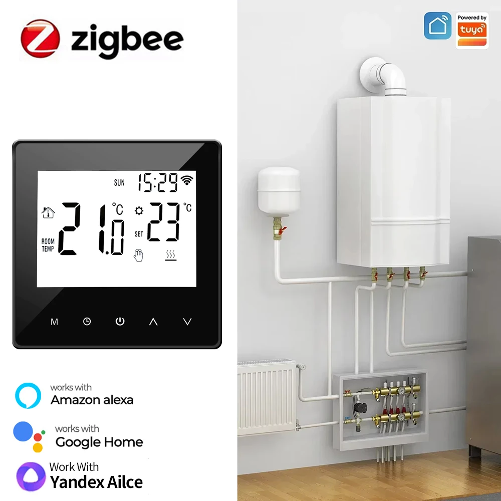 Умный термостат Tuya Zigbee для подогрева воды/газового котла, регулятор комнатной температуры 3A, работает с Alexa Google Home Alice