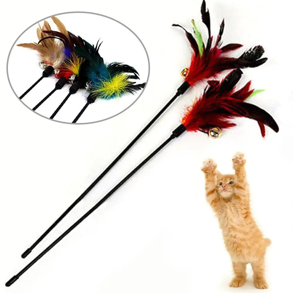 

Cat Toy Colorful Feathers Tease Cat Sticks With Double Bells For Cat Leap Play With Your Cat Pet Supplies Keep Feeling