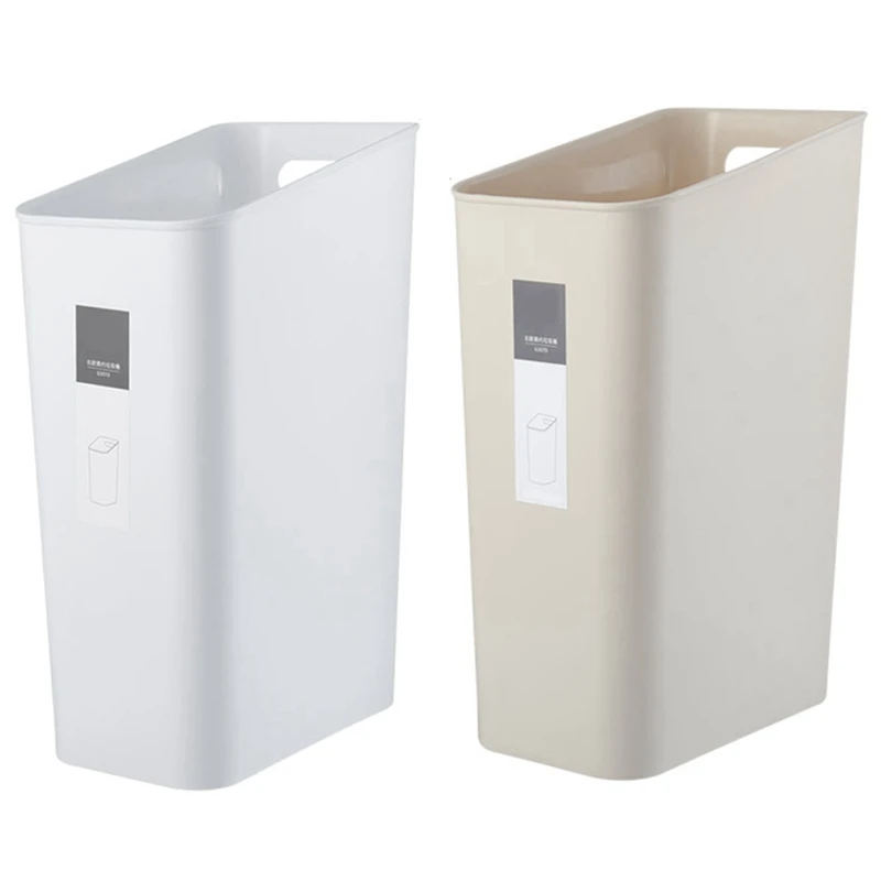 

2X North European Trash Can Kitchen Bathroom Dustbin Waste Bin Rectangle Garbage Bucket Without Lid-White & Beige