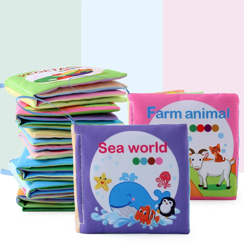 

Детская тканевая книга-погремушка, мягкая игрушка-книга с животными, подвесная моющаяся игрушка для детской коляски