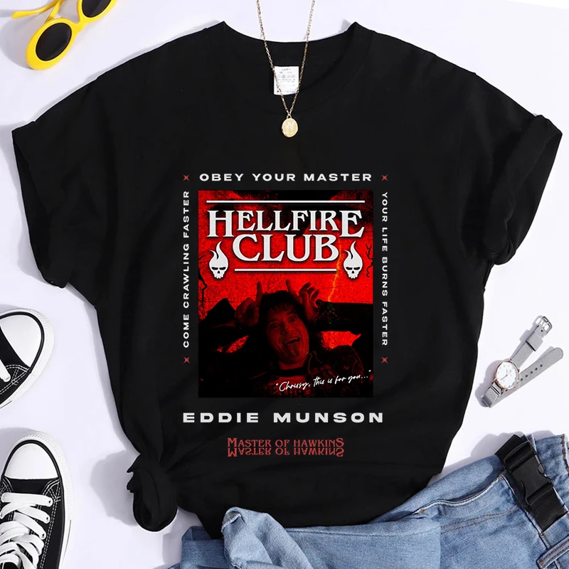 

Eddie Munson Season 4 T Shirt for Women Hellfire Club Tshirt 90s Female Funny Graphic T-shirt Ullzang Upside Down Top Tees Shirt