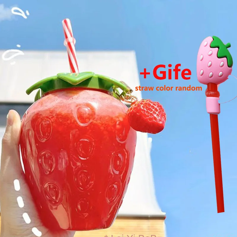 500ml Summer Cute Strawberry Straw Water Bottle Milk Coffee Straw Cup for Home Waterbottle with Strawwater Bottle for Girls