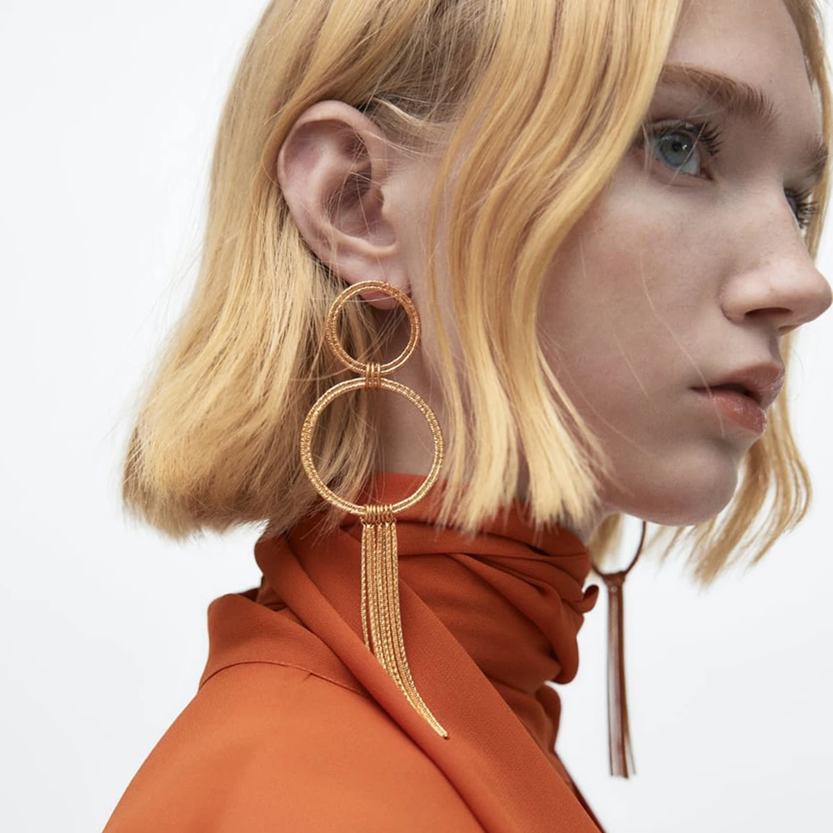 

2023 New Luxury Brand Design ZA Personality Metal Circle Tassel Drop Earrings for Women Party Accessories Jewelry Wholesale