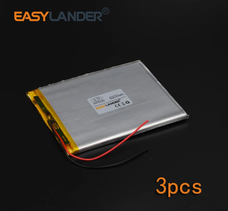 

3pcs/Lot 3.7V 4200mAh 5076100 Rechargeable li Polymer Li-ion Battery For Bluetooth Notebook Tablet PC electronics safety lamp