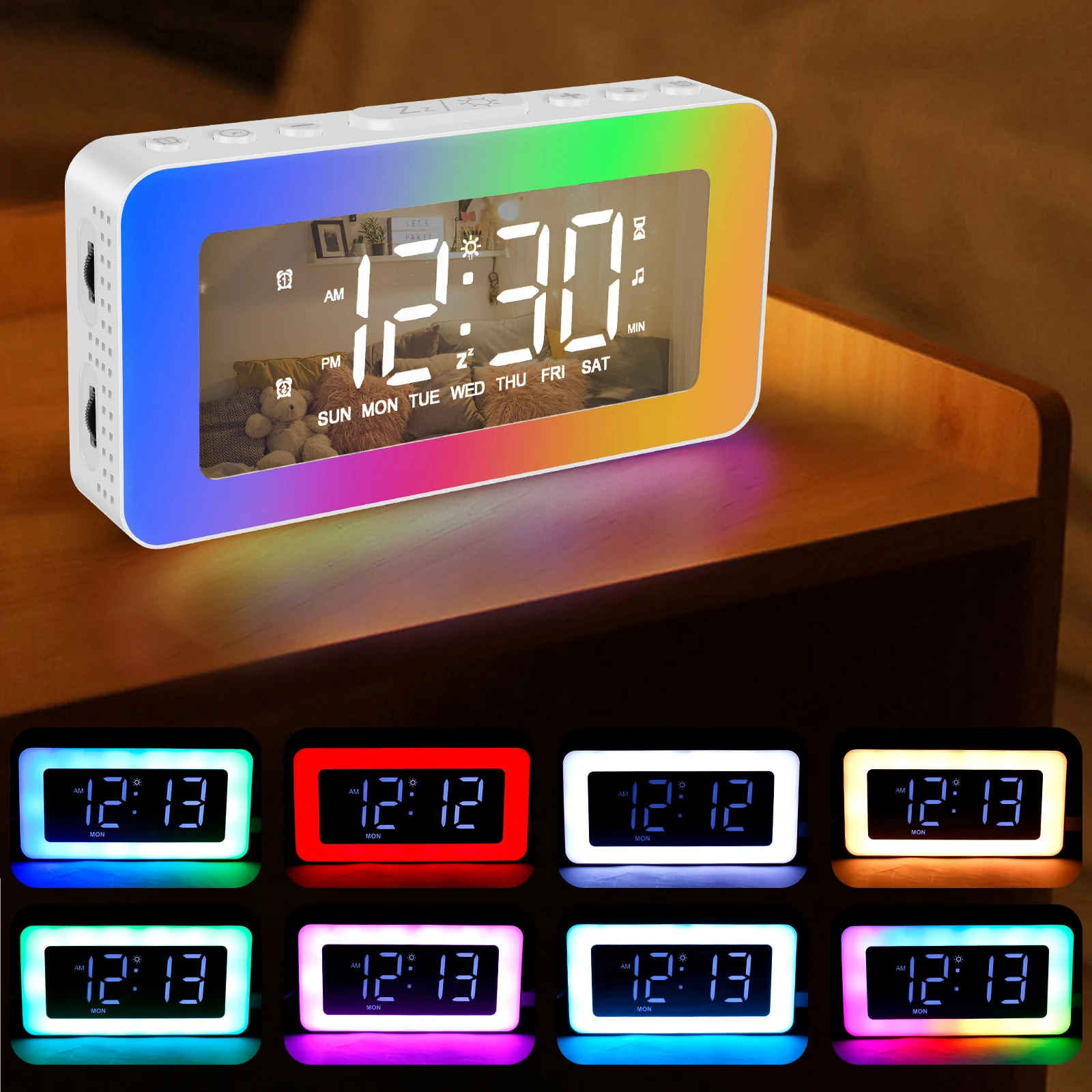 Dual Alarm Snooze Mirror Usb Digital Clock 12/24 Format Adjustable Volume Bedside Clock With Dimmable Night Light