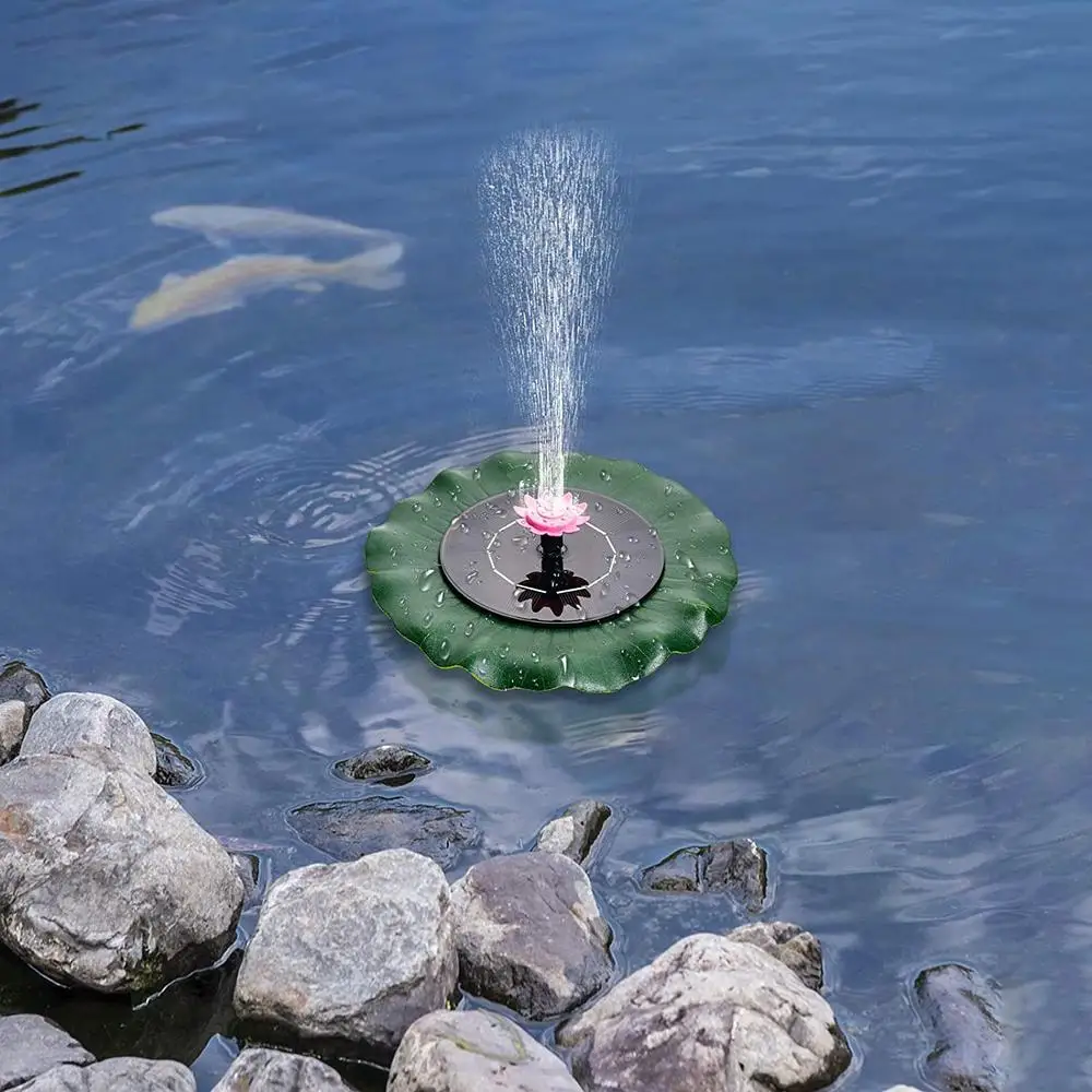 

Solar Fountain Pump Lotus Leaf Wrap Floating Water Fountain with Nozzles For Bird Bath Pool Fish Bowl Aquarium Garden Decor